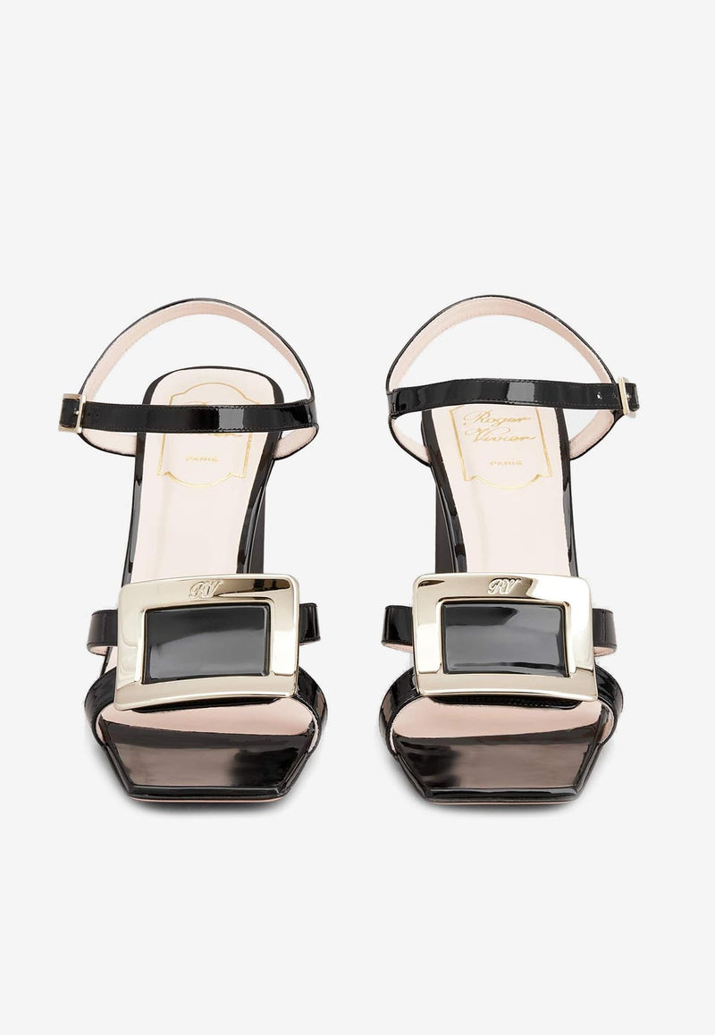 Roger Vivier Belle Vivier 75 Metal Buckle Sandals in Patent Leather RVW69635150D1PB999 B999 Black