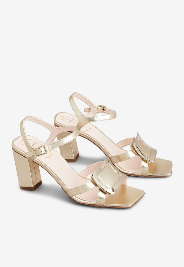 Roger Vivier Belle Vivier 75 Metal Buckle Sandals in Metallic Nappa Leather RVW69635150KACG005 G005 Gold