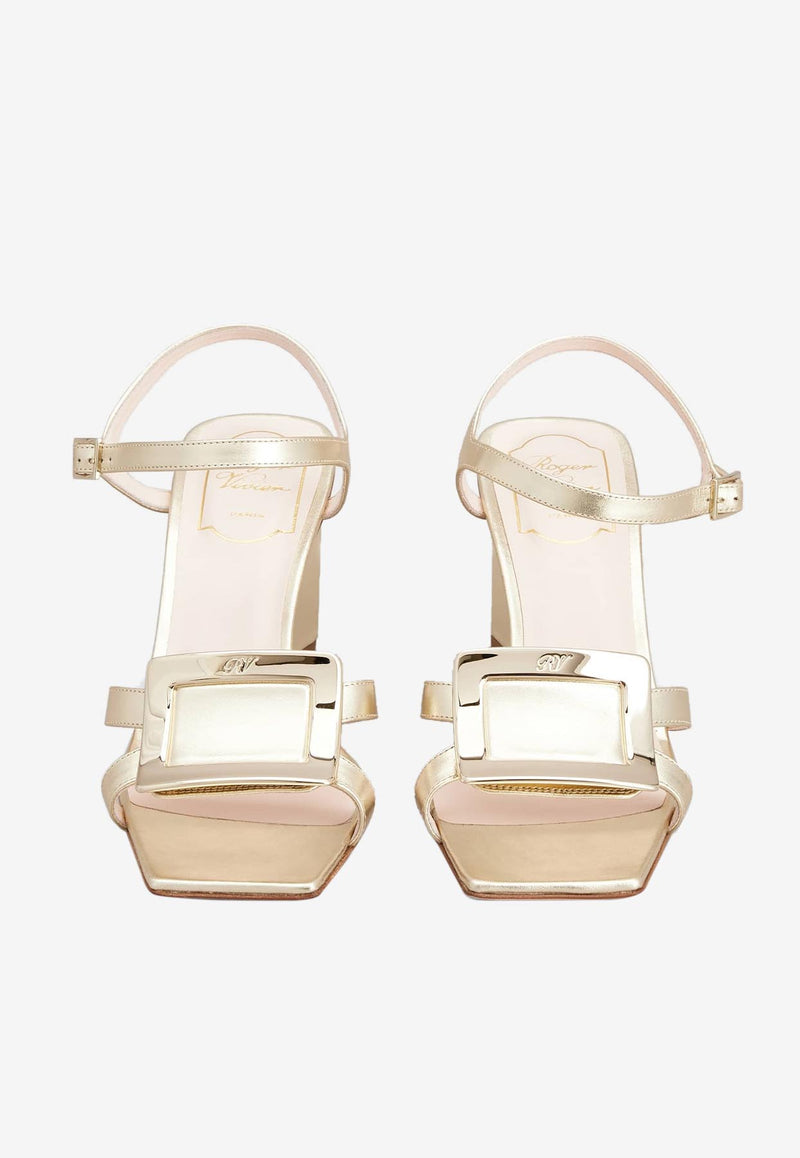 Roger Vivier Belle Vivier 75 Metal Buckle Sandals in Metallic Nappa Leather RVW69635150KACG005 G005 Gold