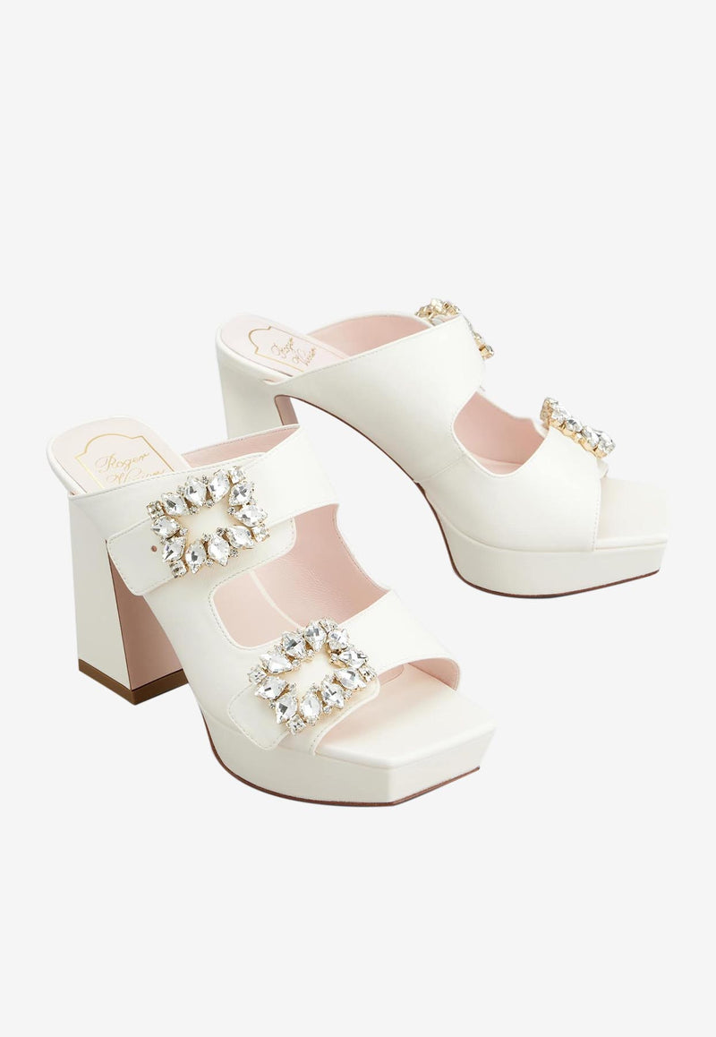 Roger Vivier Slidy Viv
 100 Crystal Buckle Platform Mules in Nappa Leather RVW6993510091TC019 C019 White