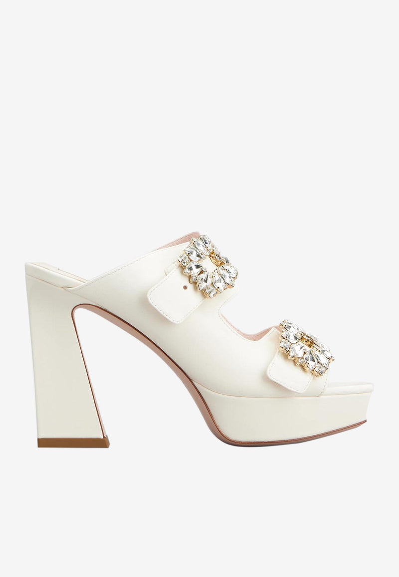 Roger Vivier Slidy Viv
 100 Crystal Buckle Platform Mules in Nappa Leather RVW6993510091TC019 C019 White