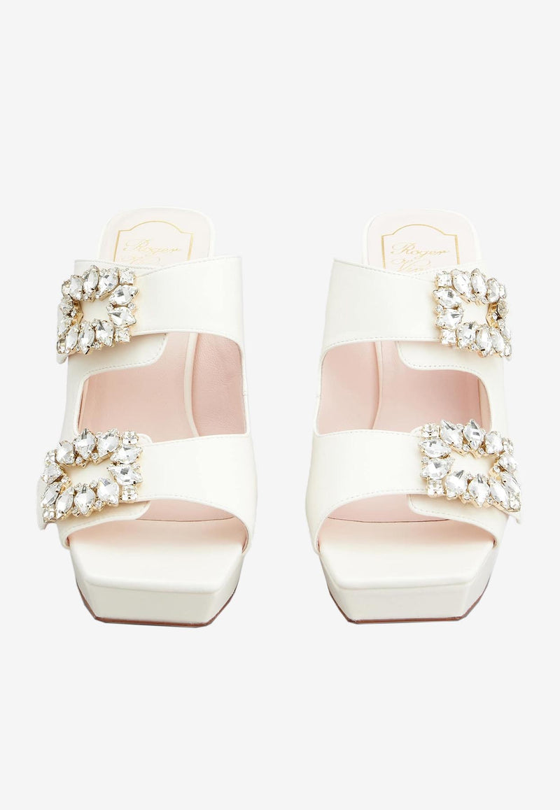 Roger Vivier Slidy Viv
 100 Crystal Buckle Platform Mules in Nappa Leather RVW6993510091TC019 C019 White