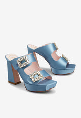 Roger Vivier Slidy Viv
 100 Crystal Buckle Platform Mules in Satin RVW69935100RS0U208 U208 Blue