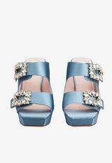 Roger Vivier Slidy Viv
 100 Crystal Buckle Platform Mules in Satin RVW69935100RS0U208 U208 Blue