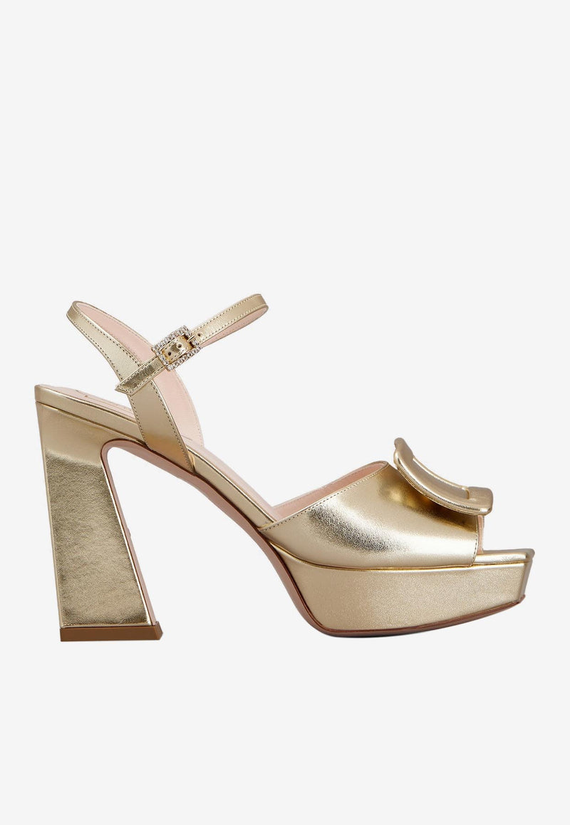 Roger Vivier 100 Platform Sandals in Metallic Nappa Leather RVW69935110KACG005 G005 Gold