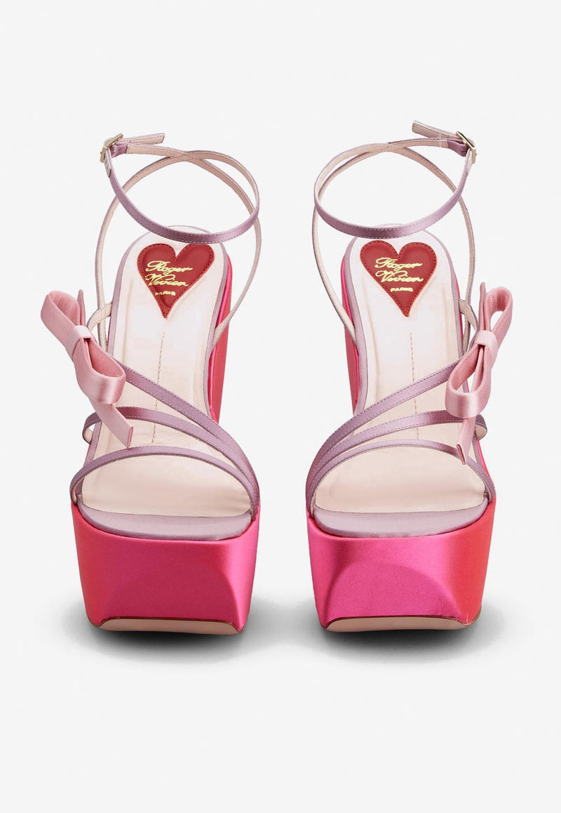 Roger Vivier Choc Bow 140 Wedge Sandals in Satin RVW70335450RS01U25 1U25 Pink