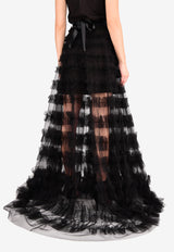 Rachel Gilbert Black Eira Ruffled Floor-Length Skirt 17SSRG70050.BLK