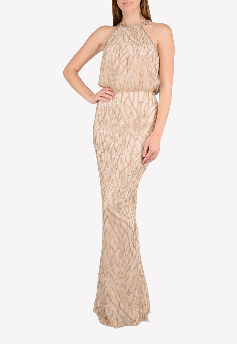 Rachel Gilbert Nude Toriana Sequined Gown 17SSRG60325.POW