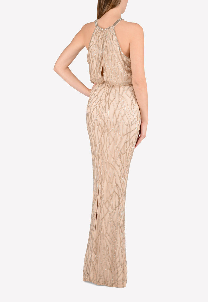 Rachel Gilbert Nude Toriana Sequined Gown 17SSRG60325.POW