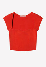 Jonathan Simkhai Red Abia Compact Rib Cropped Top ABIATOPRED