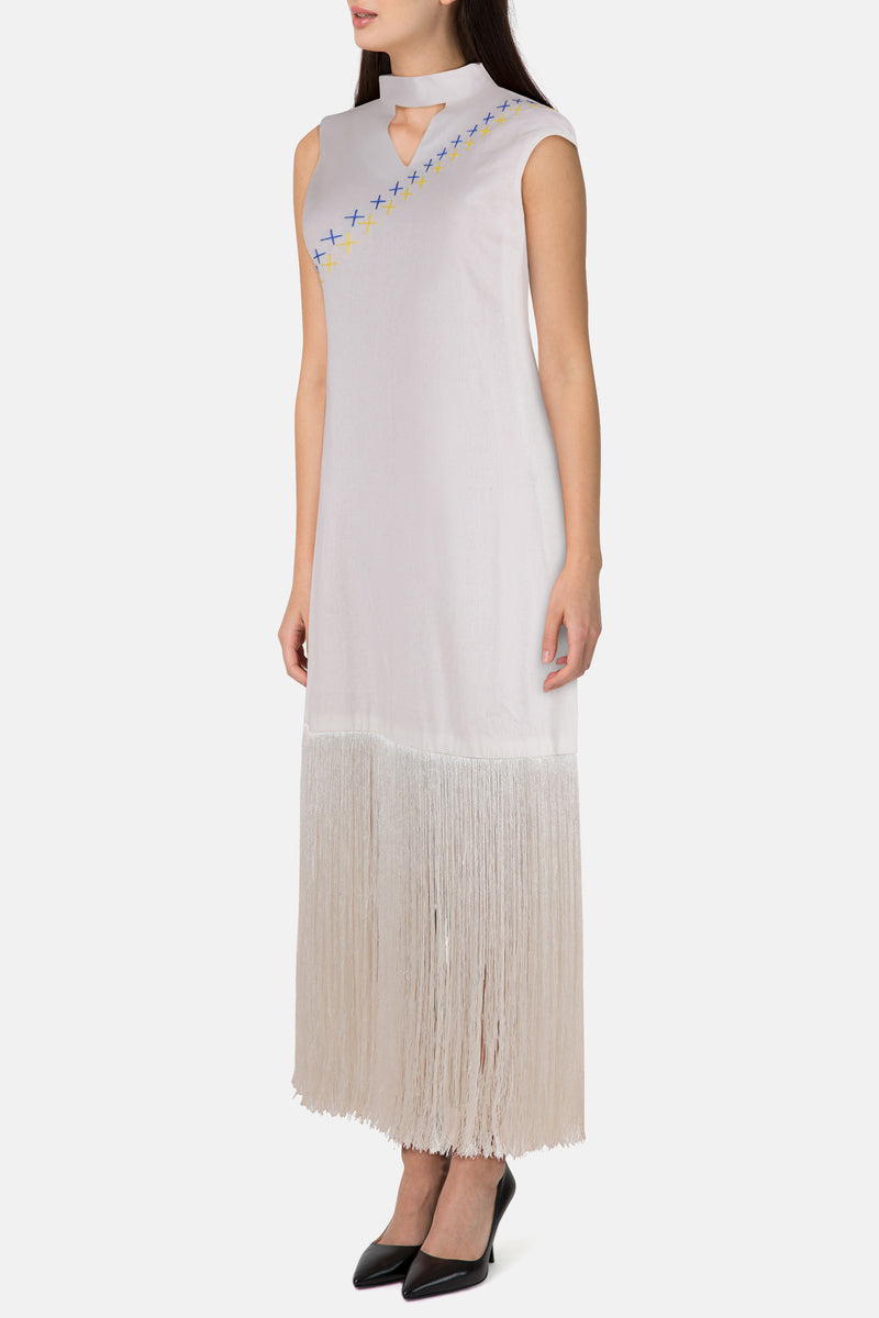 Gypsy Fringe Dress with Crisscross Embroidery