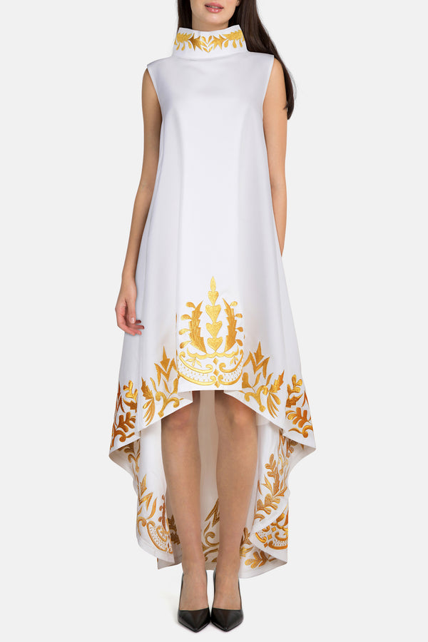 High-Neck and High-Low Embroidered Kaftan