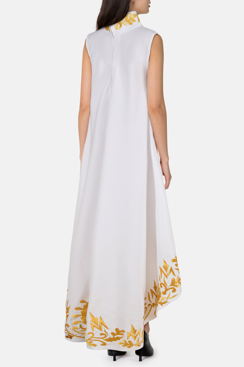 High-Neck and High-Low Embroidered Kaftan