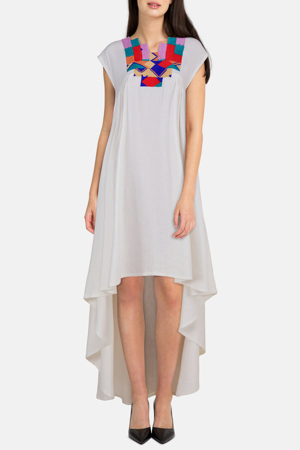 Rainbow Neckline Embroidered High-Low Dress