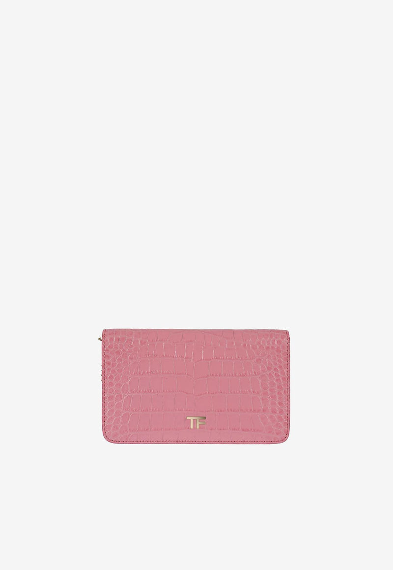 Tom Ford Logo plaque Crossbody Bag in Croc-Embossed Leather Pink S0437-LCL150G 1P003