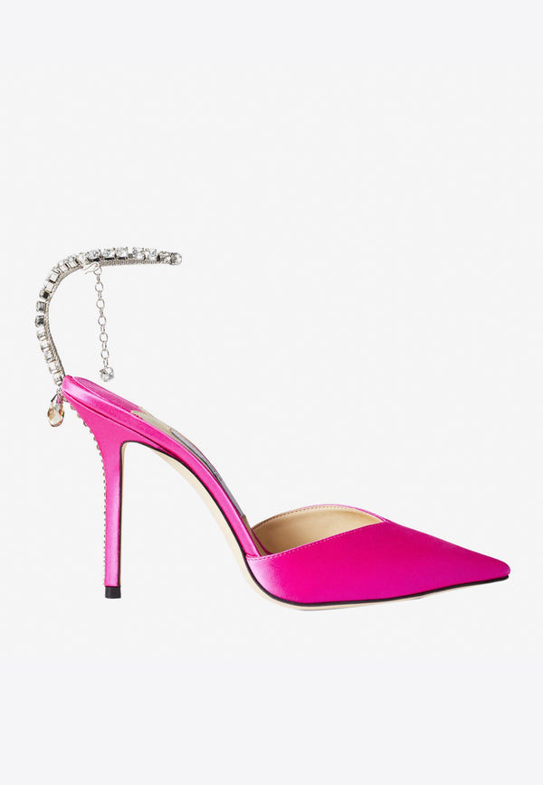 Jimmy Choo Saeda 100 Crystal Embellished Satin Pumps Fuchsia SAEDA 100 BGH FUCHSIA/CRYSTAL HONEY