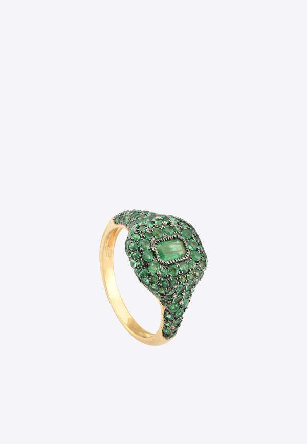 18 Karat Gold Emerald Pave Pinky Ring