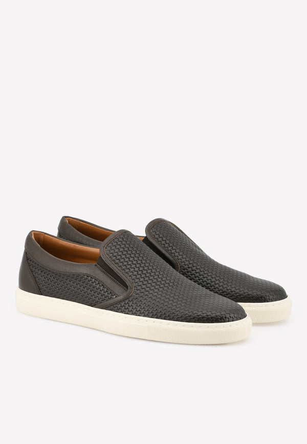 Slip-On Sneakers in Woven Leather