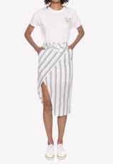 Dawei White Striped Cotton Wrap Skirt with Slit PENCILSKIRTSTRIPE