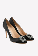 Manolo Blahnik Hangisi 105 Satin FMC Crystal Buckle Pumps 9XX-0664BLACK