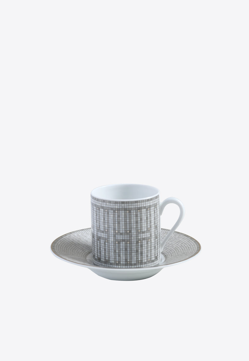 Hermès Mosaique Au 24 Porcelain Coffee Cup with Saucer- Set of 2 Grey