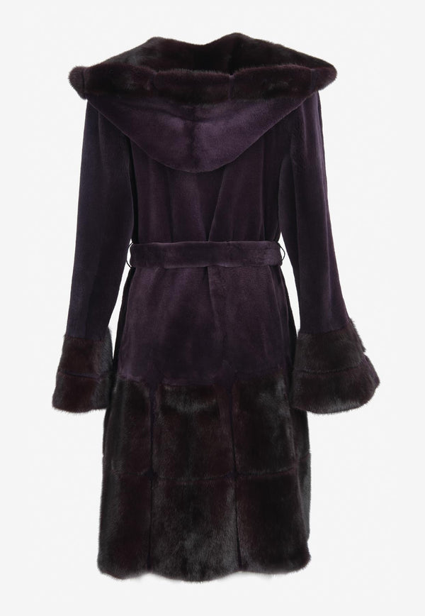 Miller Belted Fur Coat with Hood Purple