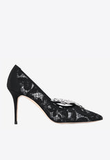 Manolo Blahnik Nadira Lace 90  Crystal-Embellished Pumps Black 219-0126BLACK