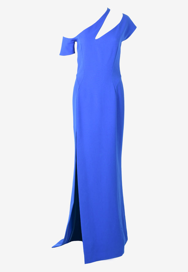 Asymmetric Neck Column Gown with Slit