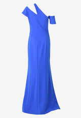 Asymmetric Neck Column Gown with Slit