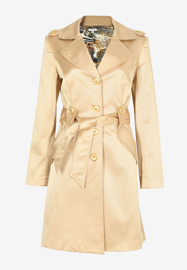 Caché Single-Breasted Metallic Trench Coat Gold