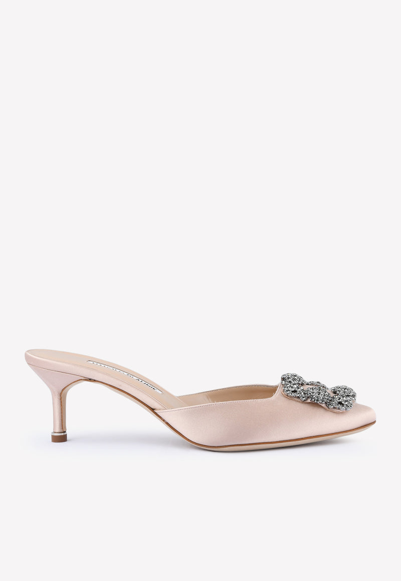 Manolo Blahnik Hangisimu 50 Crystal Buckle Mules Nude HANGISIMU FMC 50 NUDE 2504 0725-0028