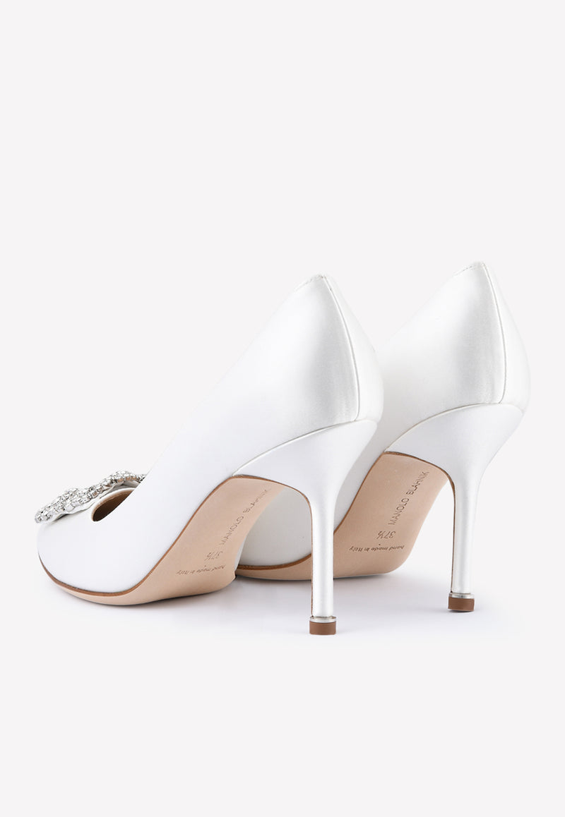 Manolo Blahnik Hangisi 90 Crystal Buckle Pumps Cream HANGISI CLC 90 CREAM 1205 0317-0047