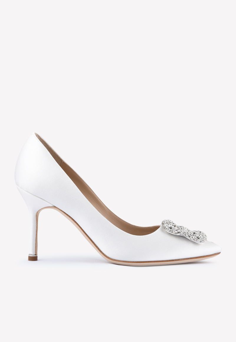 Manolo Blahnik Hangisi 90 Crystal Buckle Pumps Cream HANGISI CLC 90 CREAM 1205 0317-0047