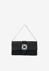 Manolo Blahnik Capri Satin Clutch with CLC Crystal Buckle Black CAPRI CLC BLACK 0015 0783-0050