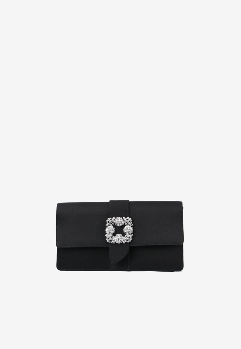 Manolo Blahnik Capri Satin Clutch with CLC Crystal Buckle Black CAPRI CLC BLACK 0015 0783-0050