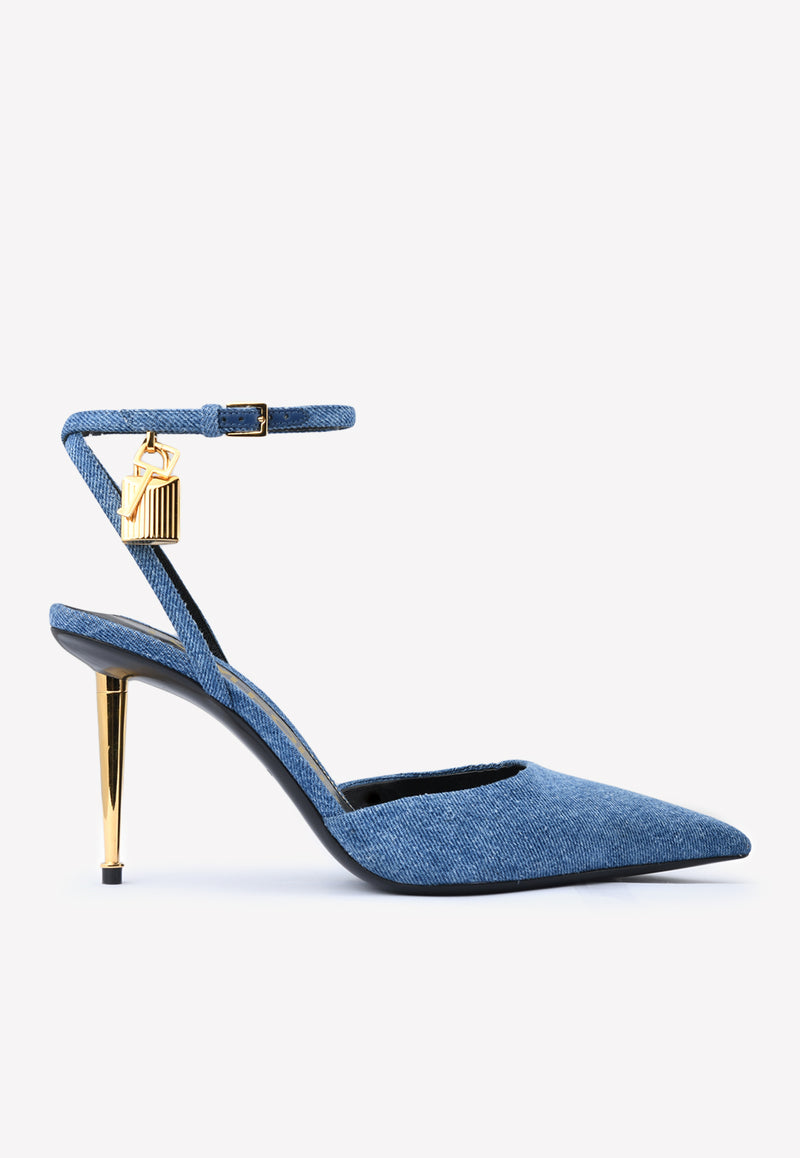 Tom Ford Padlock 85 Pointed Denim Pumps W2980T-TDE002 U5046 Blue