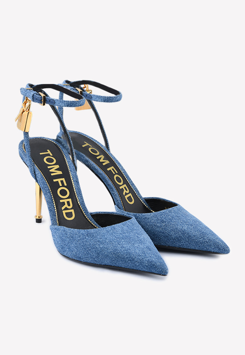 Tom Ford Padlock 85 Pointed Denim Pumps W2980T-TDE002 U5046 Blue