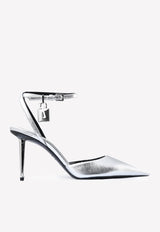 Tom Ford Padlock 85 Laminated Nappa Leather Pumps W2980S-LSP014 U8004 Silver