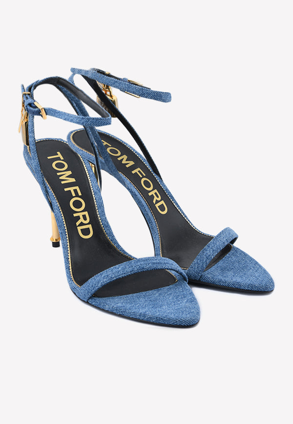 Tom Ford Padlock 85 Naked Pointy Denim Sandals W2748T-TDE002 U5046 Blue