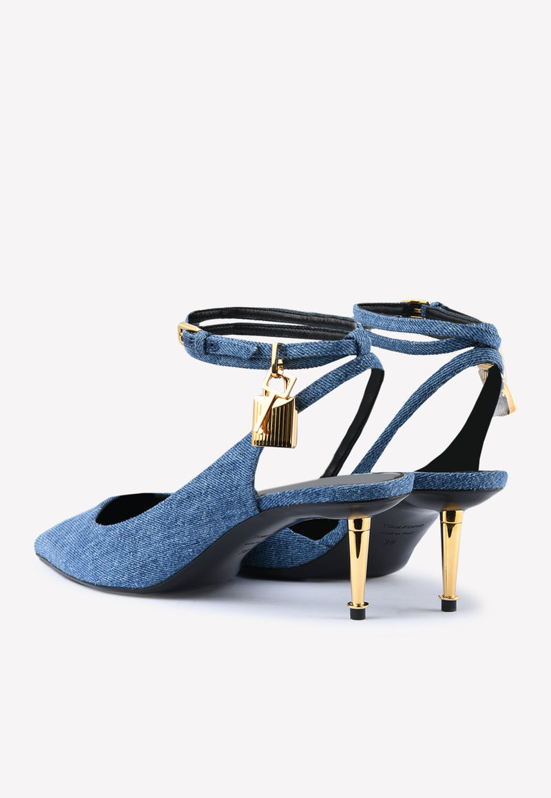 Tom Ford Padlock 55 Pointed Denim Pumps W2962T-TDE002 U5046 Blue