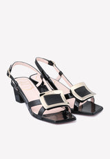 Roger Vivier Belle Vivier 45 Buckle Slingback Sandals in Patent Leather Black RVW65832620D1PB999 VERNIS LUXOR