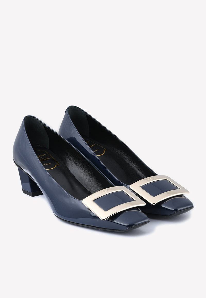 Roger Vivier Belle Vivier 45 Metal Buckle Pumps in Patent Leather Navy RVW00600920D1PU800 U800