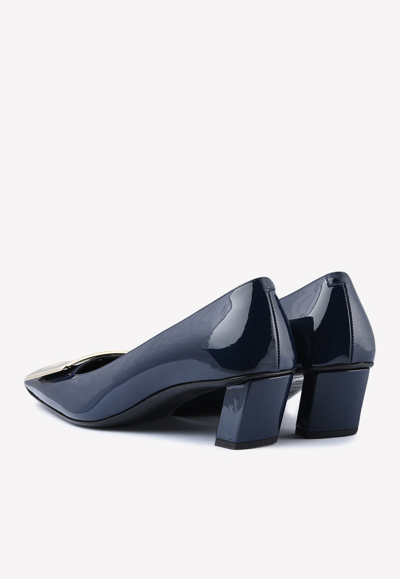 Roger Vivier Belle Vivier 45 Metal Buckle Pumps in Patent Leather Navy RVW00600920D1PU800 U800