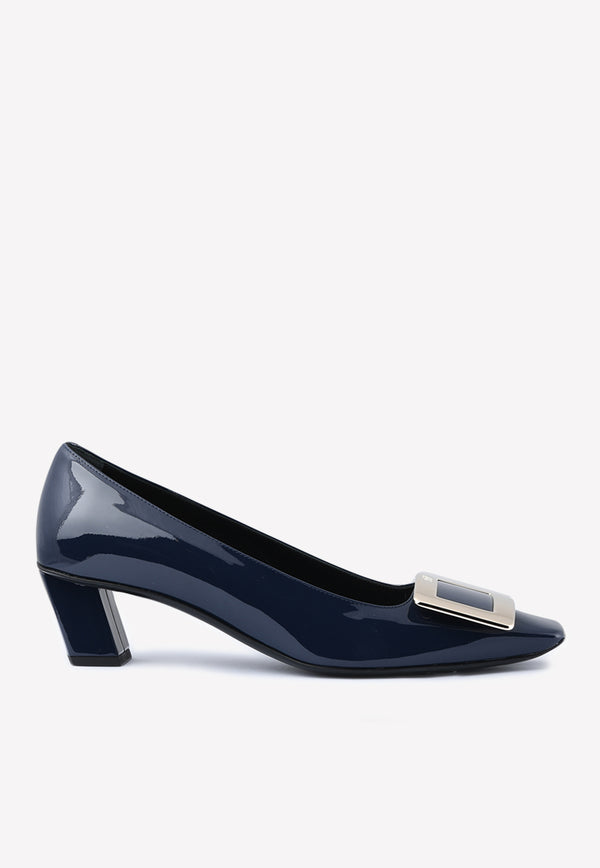 Roger Vivier Belle Vivier 45 Metal Buckle Pumps in Patent Leather Navy RVW00600920D1PU800 U800