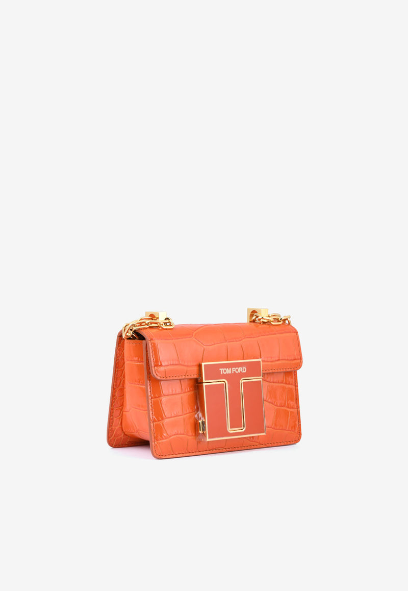 Tom Ford Mini 001 Chain Shoulder Bag in Croc-Embossed Leather Orange L1384E-LCL150 U2068