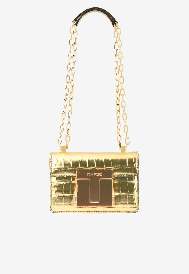 Tom Ford Baguette Metallic Chain Shoulder Bag in Croc-Embossed Leather Gold L1384T-LCL258 U2004