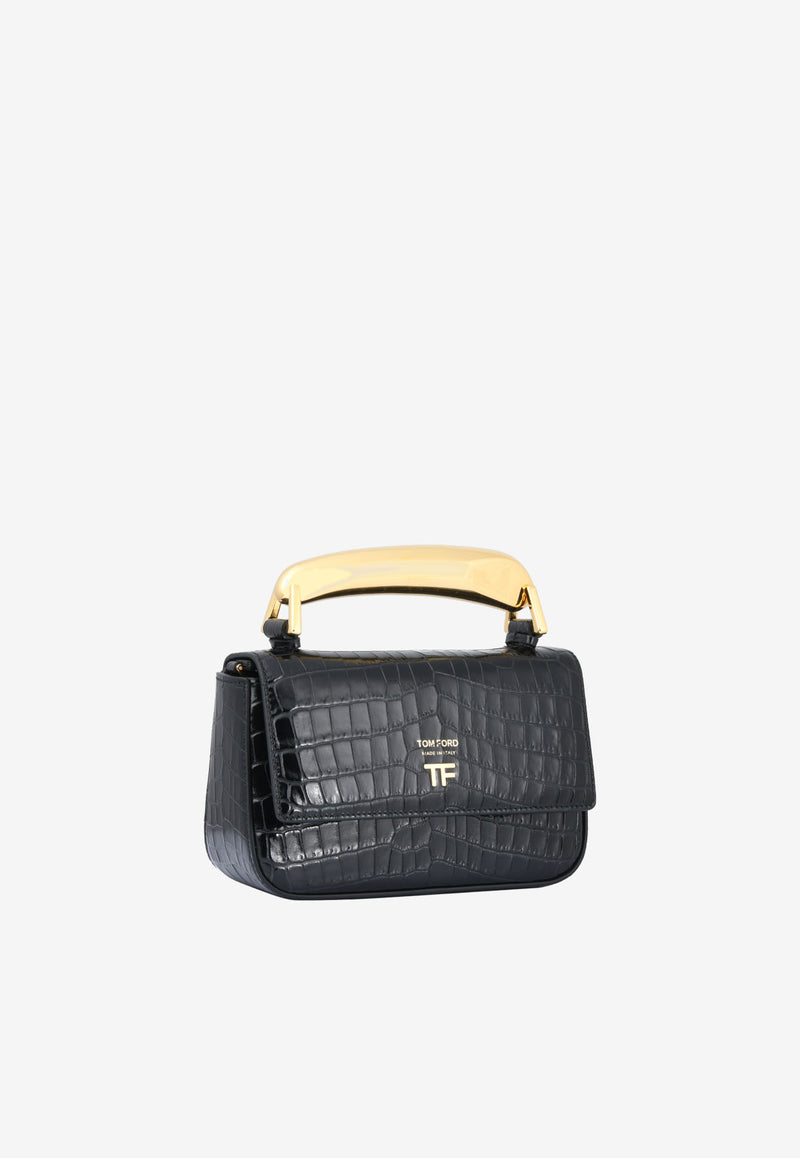 Tom Ford Stamped Crocodile Leather Chain Crossbody Bag Black L1491T-LCL202 U9000