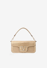 Valentino LOCÒ Croc-Embossed Shoulder Bag in Laminated Leather with VLogo Plaque Gold XW0B0K30YVW H08