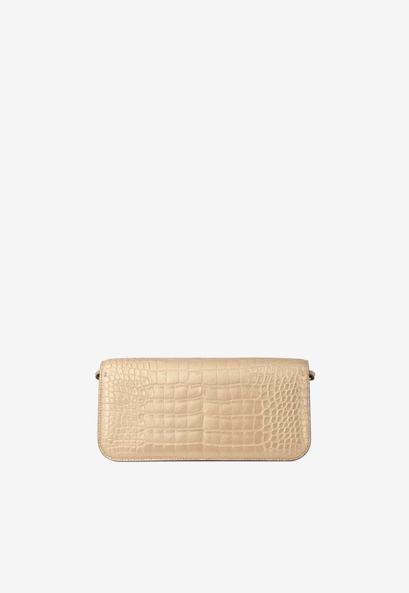 Valentino LOCÒ Croc-Embossed Shoulder Bag in Laminated Leather with VLogo Plaque Gold XW0B0K30YVW H08