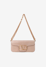 Valentino LOCÒ Croc-Embossed Shoulder Bag with VLogo Plaque Rose XW0B0K30WHF GF9